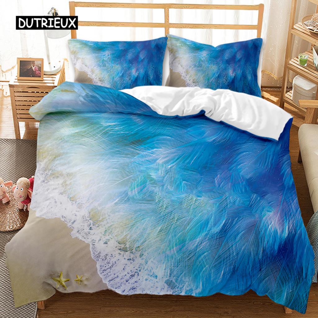 Beach Duvet Cover Set Summer Ocean Bedding Set Hawaiian Marine Sea Waves 3D Print Starfish Polyester Comforter Cover Queen King