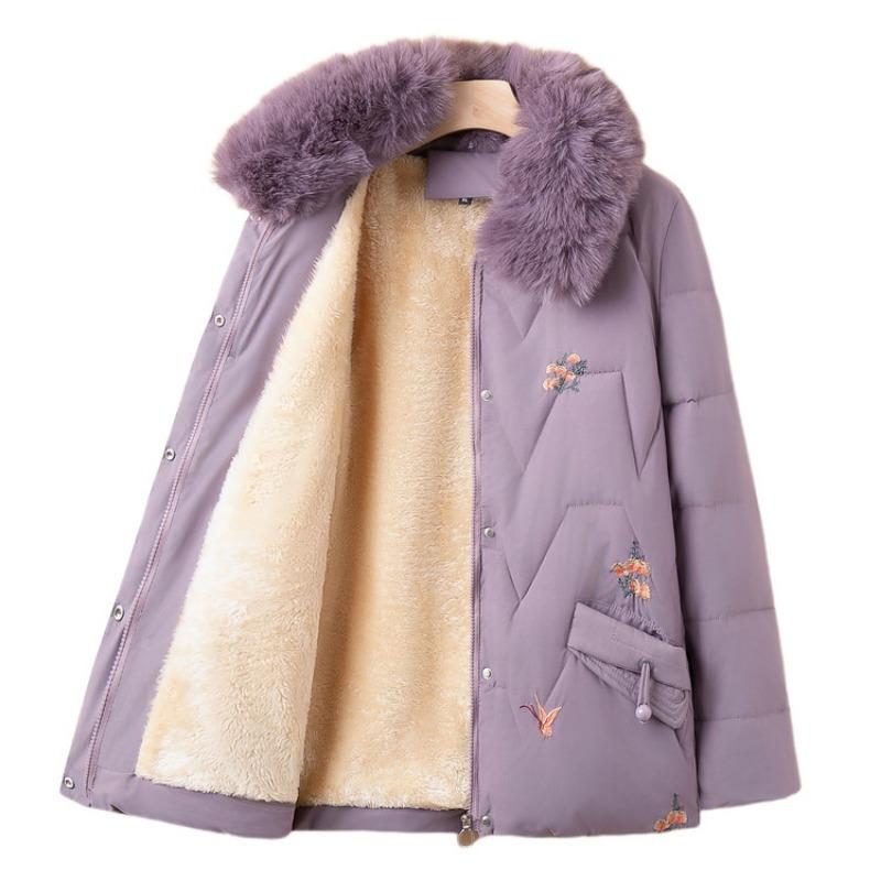 Mom winter velvet thickened cotton-padded jacket fur collar embroidered cotton-padded jacket middle-aged women's cotton-padded jacket new