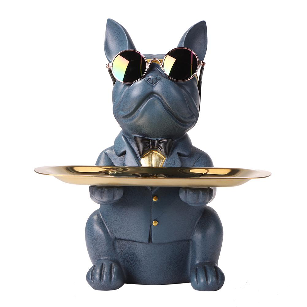 French Bulldog Sculpture Dog Statue with Tray and Keys Holder Storage Gift Home Decor Ornaments Rood Decor Animal Figurine