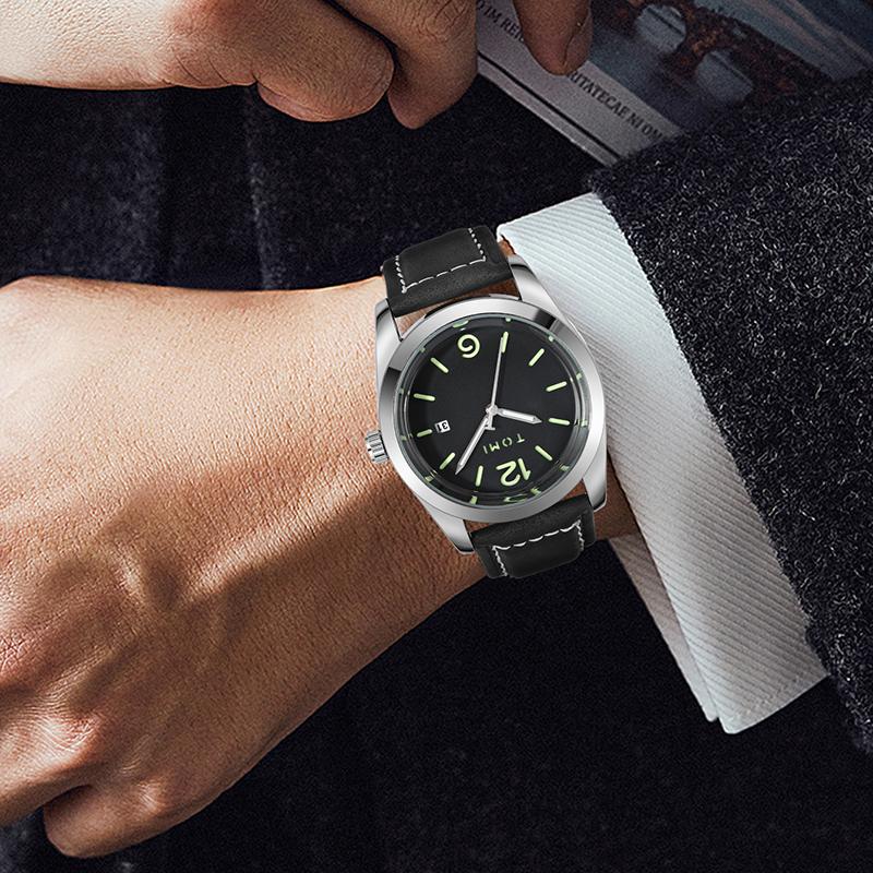 Luxury Men's Leather Strap Watch Round Dial Quartz Watch Casual Minimalist Watch Men's Clock Gift