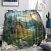 Village Print Flannel Blanket, High Quality Comfortable for All Seasons, Home Decor, Warmth and Comfort, Perfect for Christmas Gifts