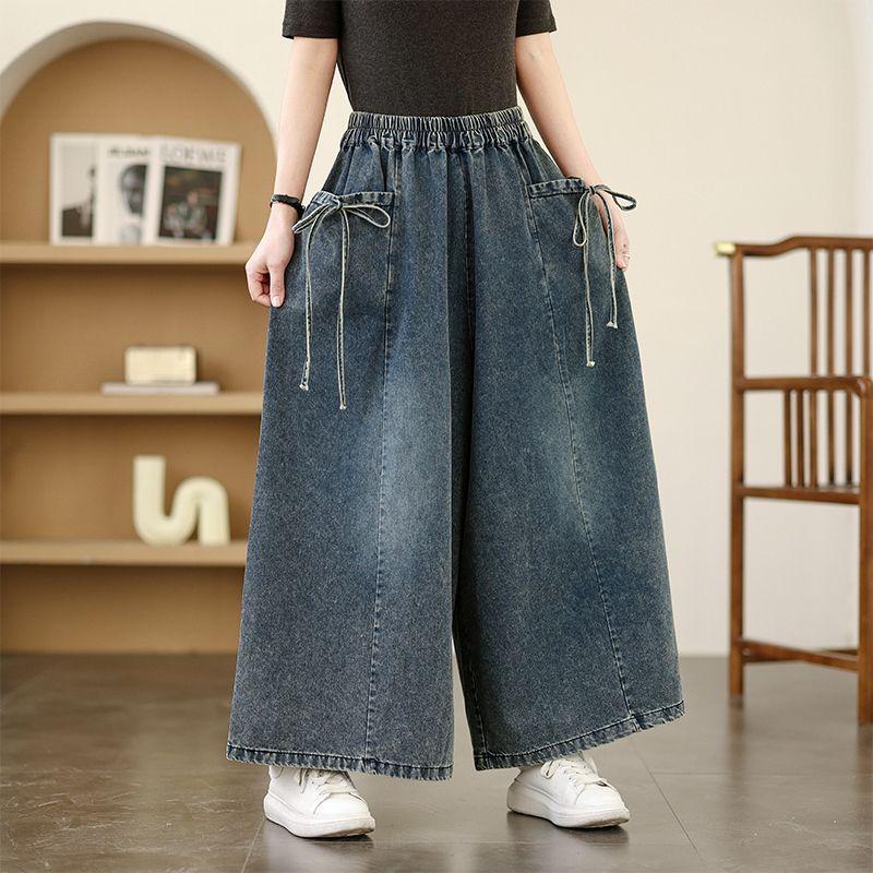 Loose Wide Leg Jeans Pants Female Autumn Casual Streetwear Big Pocket Denim Pants Solid Straight Pants for Women