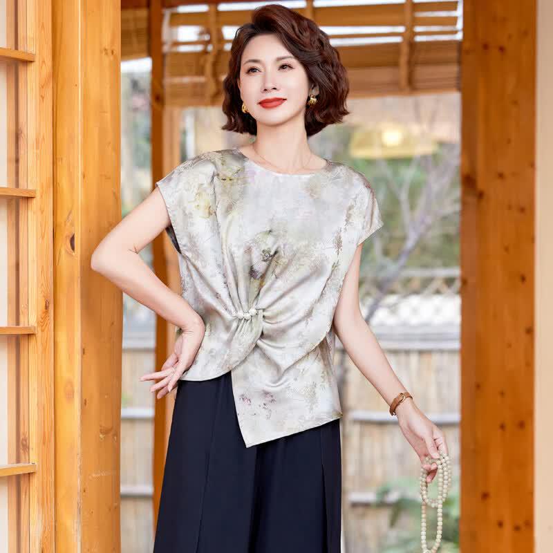 Elegant Summer Short-Sleeved Top & Suit for Middle-Aged Women