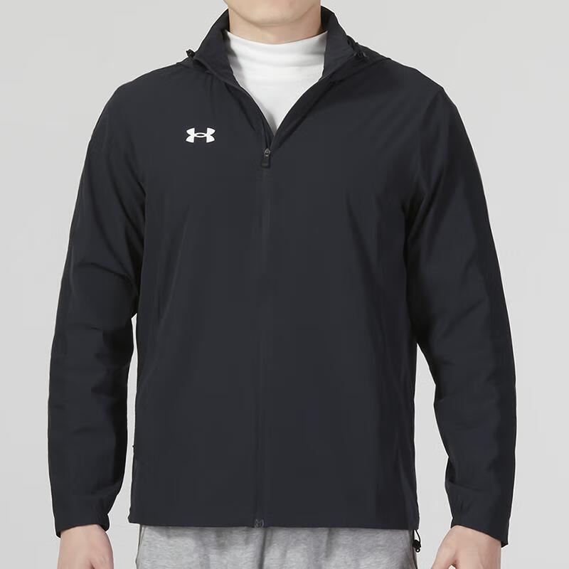 Under Armour Woven Solid Jacket Comfortable Breathable Long Pants Casual Sports Set Men Sets Black 22500408-001+22500706-001