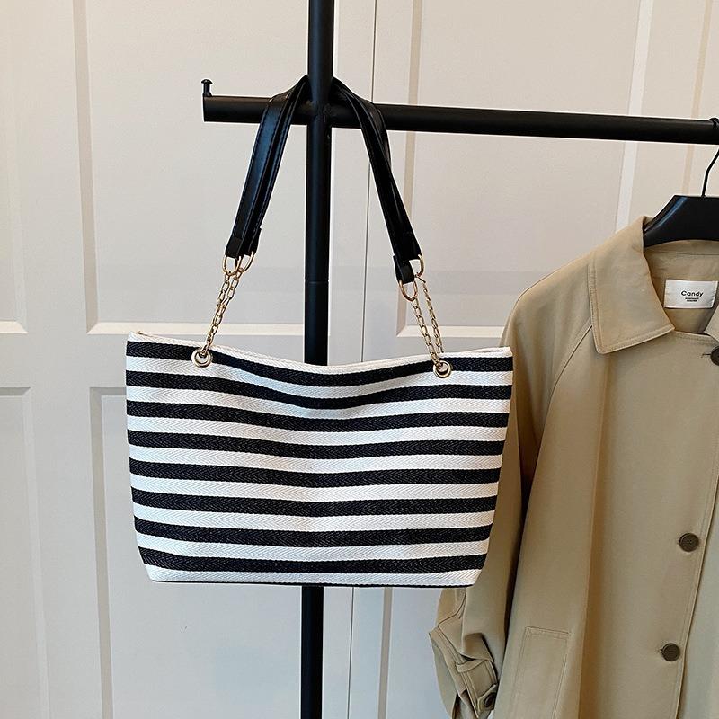New Striped Shoulder Tote Bag Fashion Versatile Knitted Bag Handbag Lazy Versatile Women's Bag