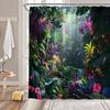 Green Forest Shower Curtain Nature Landscape Tropical Plant Tree Rainforest Jungle Colorful Flowers Natural Scenery Fabric