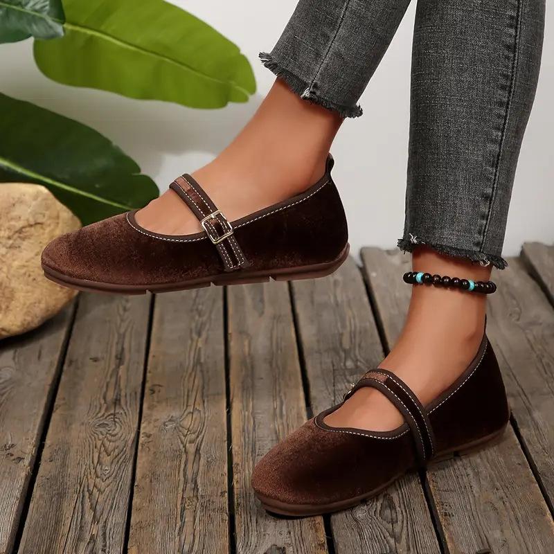 Zapatos planos Mary Jane de ante para mujer de talla grande, nuevos, de punta, con hebilla de cinturón, estilo bailarina, elegantes