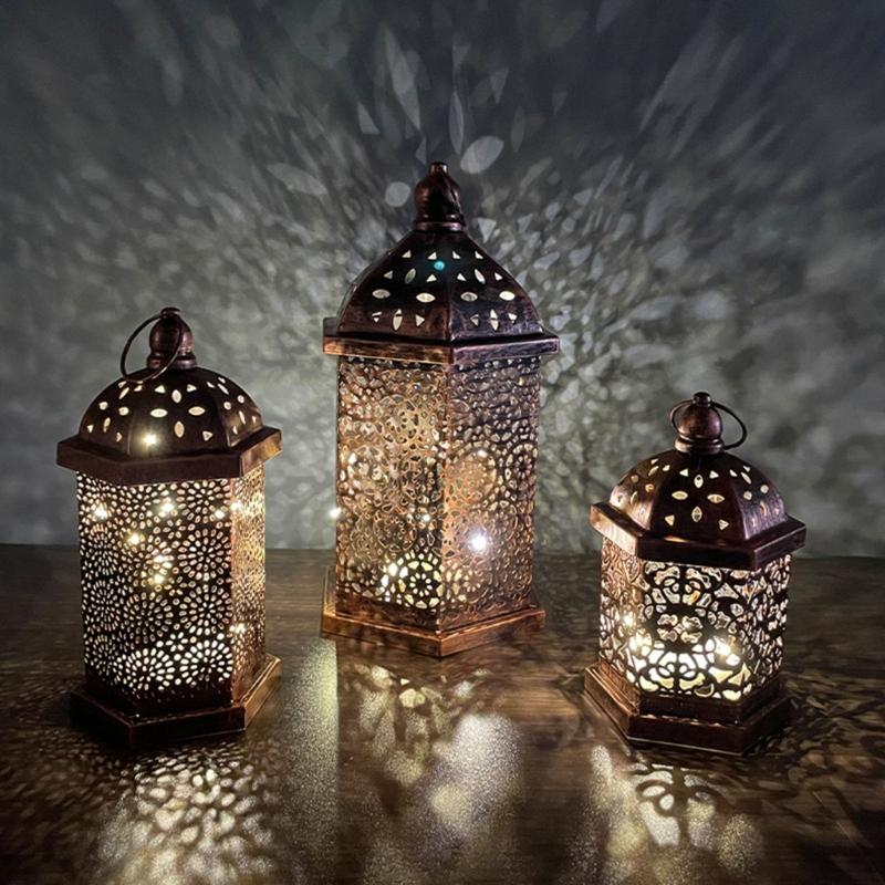 Middle East Arab Vintage Iron Art LED Lanterns Hanging Lamp Hollowed Out Metal LED Hanging Lighting for Home Decors