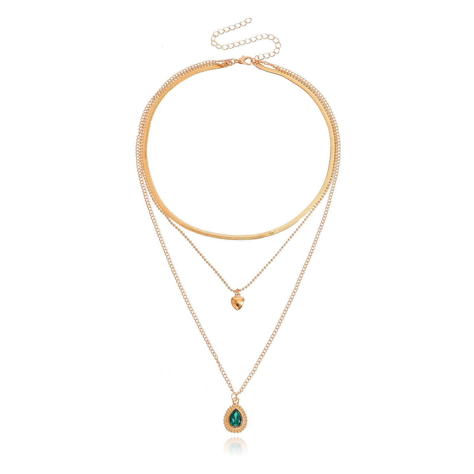

European and American jewelry, trendy multi-layer flat snake chain imitation green agate necklace women ins creative niche design sense золотой