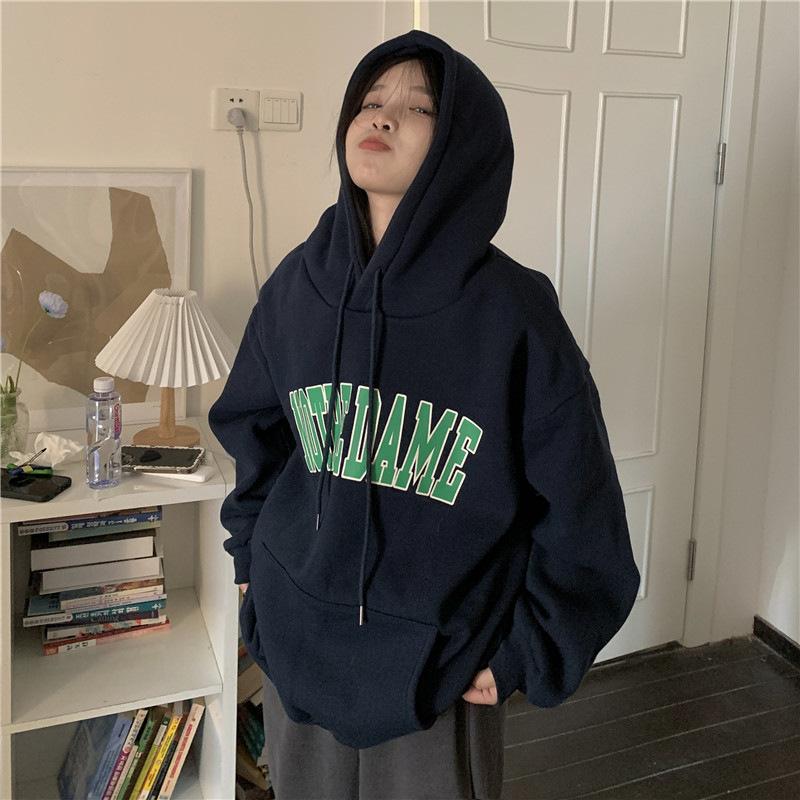 Women Warm Soft Hoodies Padded Hooded Sweater Fall and Winter Big Yards Printed Flannel Shirt Fall and Winter Retro Simple Literary Loose Tops