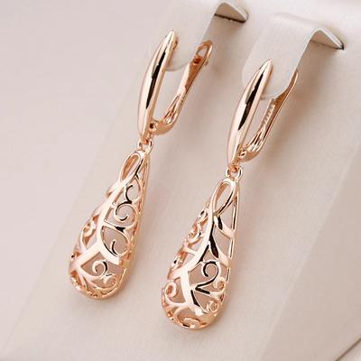1 Pair Trend Glossy Flower Long Dangle Earrings Women Golden Color Ethnic Bride Fashion Accessories Vintage Jewelry