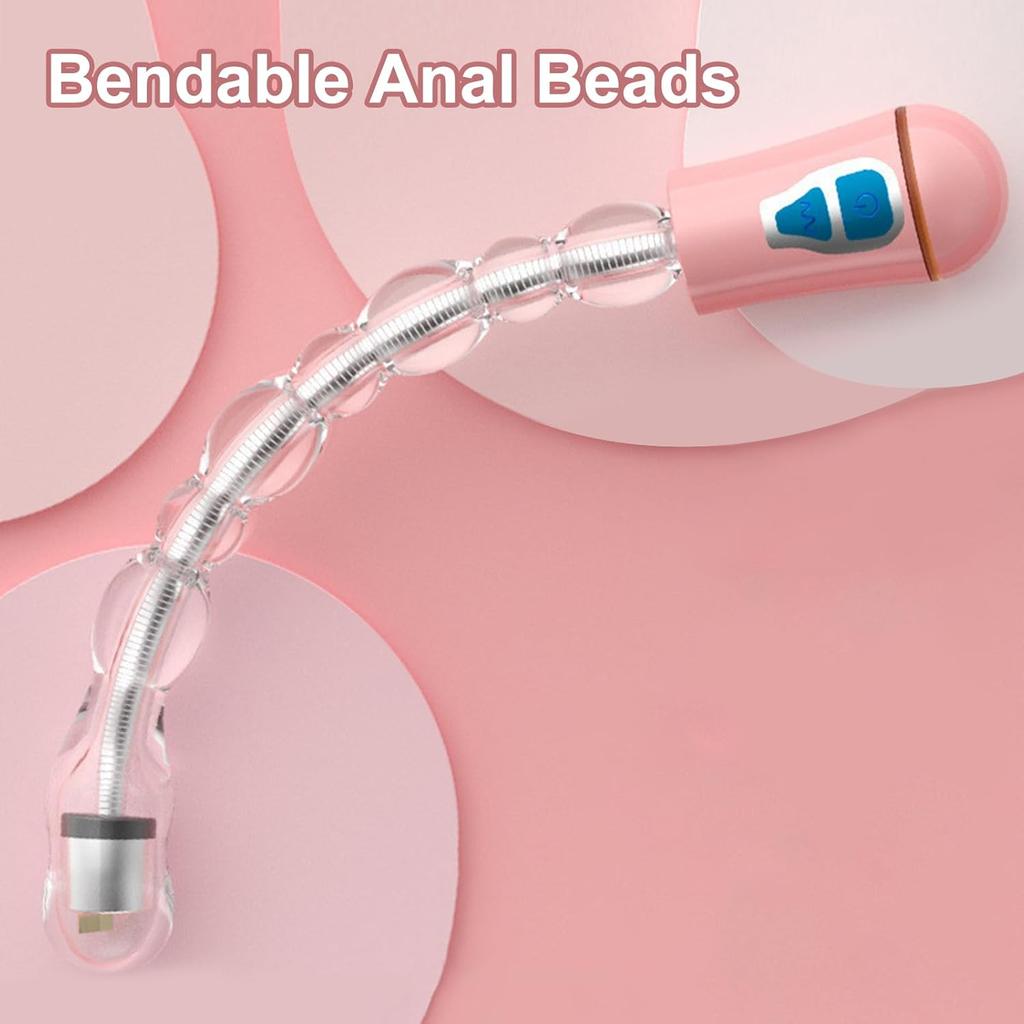 Plug Anal Vibratório com Contas e 12 Modos de Vibração, Massageador de Próstata Flexível, À Prova d'Água, Brinquedo Estimulador Dobrável