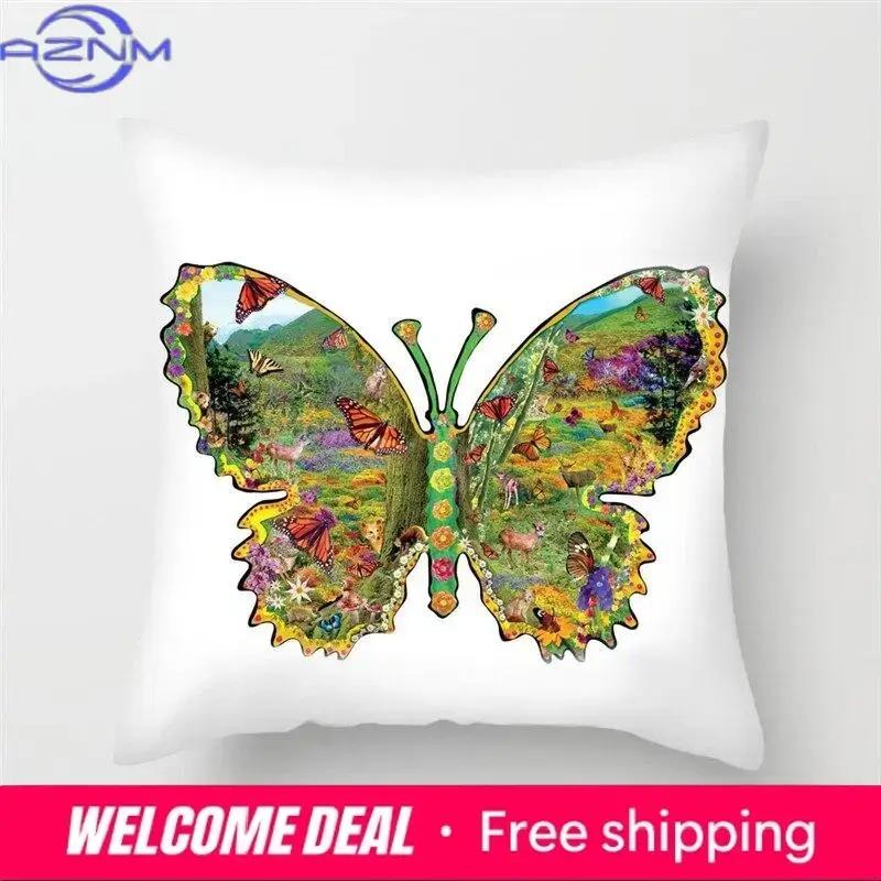Butterfly Cushion Cover Sofa Chair Animal Flower Pillow Case Home Decor Painted Hugging