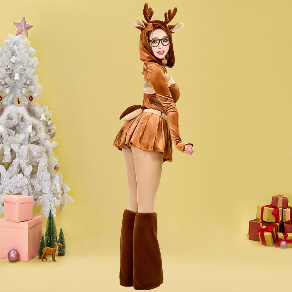 Haikyuu Women Christmas Reindeer Cosplay Costume Xmas Elk Dress Deer Skirt With Foot Cover Necklace