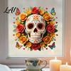 Creative Holiday Gifts for Friends Day of The Dead Skull Flower Static Sticker Colorful Mexican Floral Glass Indoor Outdoor Festive Window