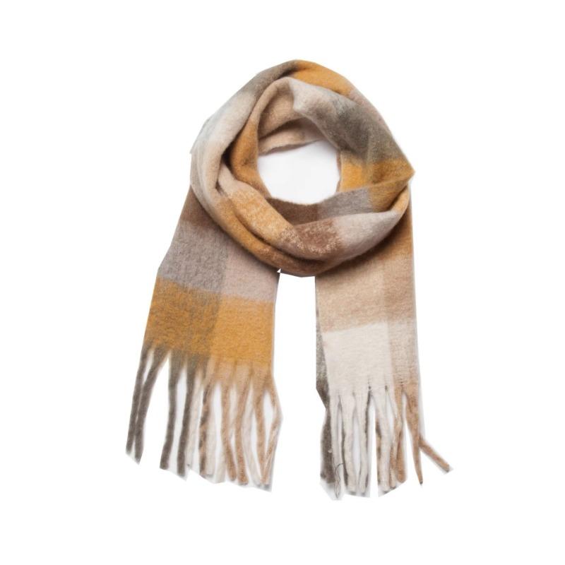 Winter Yarn Thicken Style Luxury Multicolour Plaid Faux Mohair Scarf Women Tassel Long Ring