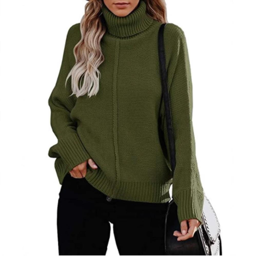 Women s Autumn and Winter Long Sleeve Turtleneck Loose Large Size Sweater S зелёный