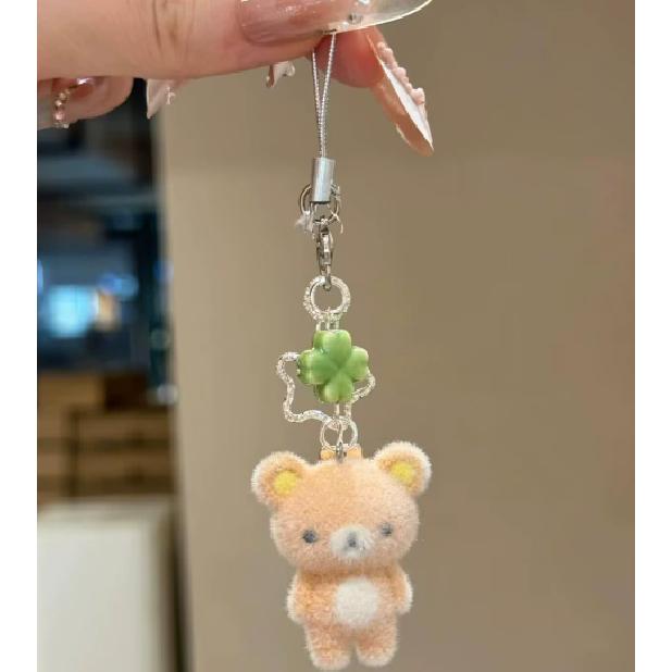 Cute Bell Bear Pendant Matching Phone Keychains Handmade Rilakkuma Strawberry Beaded Accessories Couple Gifts 6