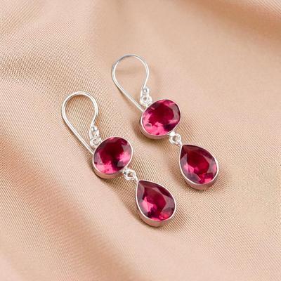 Rosa Turmalin Edelstein 925 Sterlingsilber Schmuck Handgefertigte Ohrringe 1,88" EE-73-10