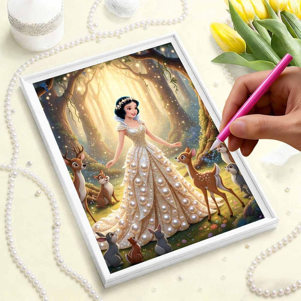 Disney Snow White Pearl Canvas Decor Set - 5D Artificial Pearl Jigsaw Puzzle Embroidered Home Decorative Handmade Gift