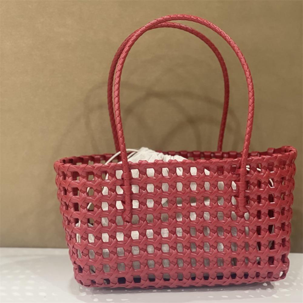 Plastic Hollow Weave Bag Countryside Style Bohemian Style Vegetable Basket Bag Vacation Style Large Capacity Beach Tote Bag