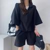 Women's Two-Piece Summer Sportswear: High Neck Zip Top & Loose Shorts Set