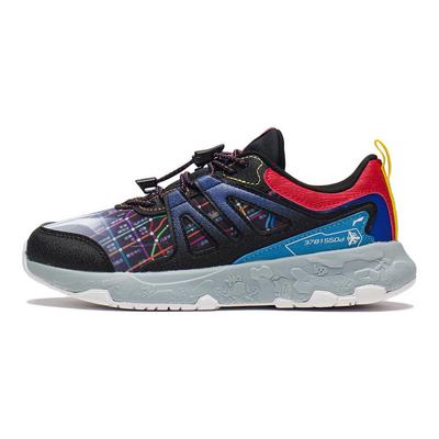 Li Ning Comfortable Mesh Non-Slip Shock Absorbing Wear-Resistant Low-Top Running Shoes Kids Sneakers Black Blue YKFS070-3
