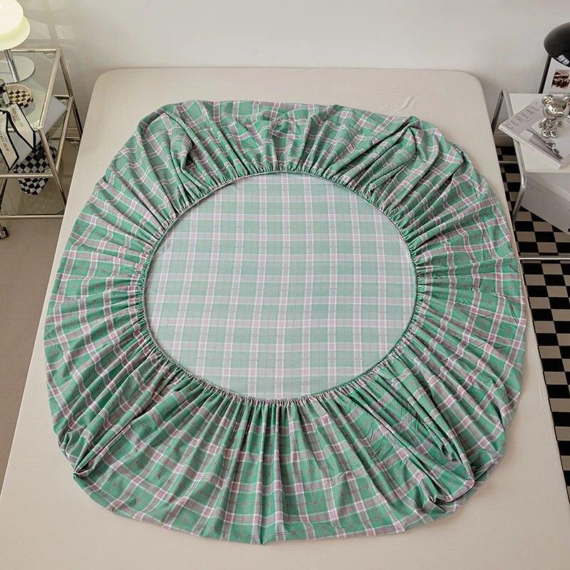 Cotton Fitted Sheet Soild Color with Elastic Band Non Slip Adjustable Mattress Cover Soft Comfortable for Double King Queen Size