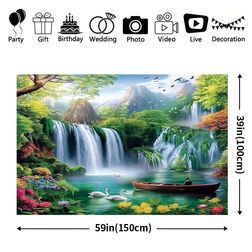 1 piece of 2D flat banner featuring a charming waterfall and lake scenery backdrop for animal photography of durable quality