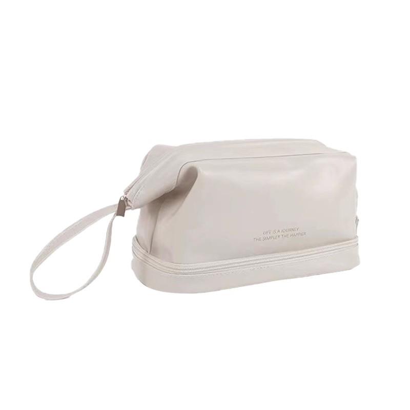 Double-Layer Cloud Makeup Bag for Women: Large-Capacity, Portable Travel PU Toiletry & Cosmetics Organizer