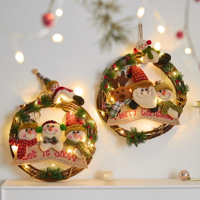 Festival Flannel Holiday Wreath Feature Santa Snowman And Reindeer Indoor Outdoors Christmas Decorations For Family Activities