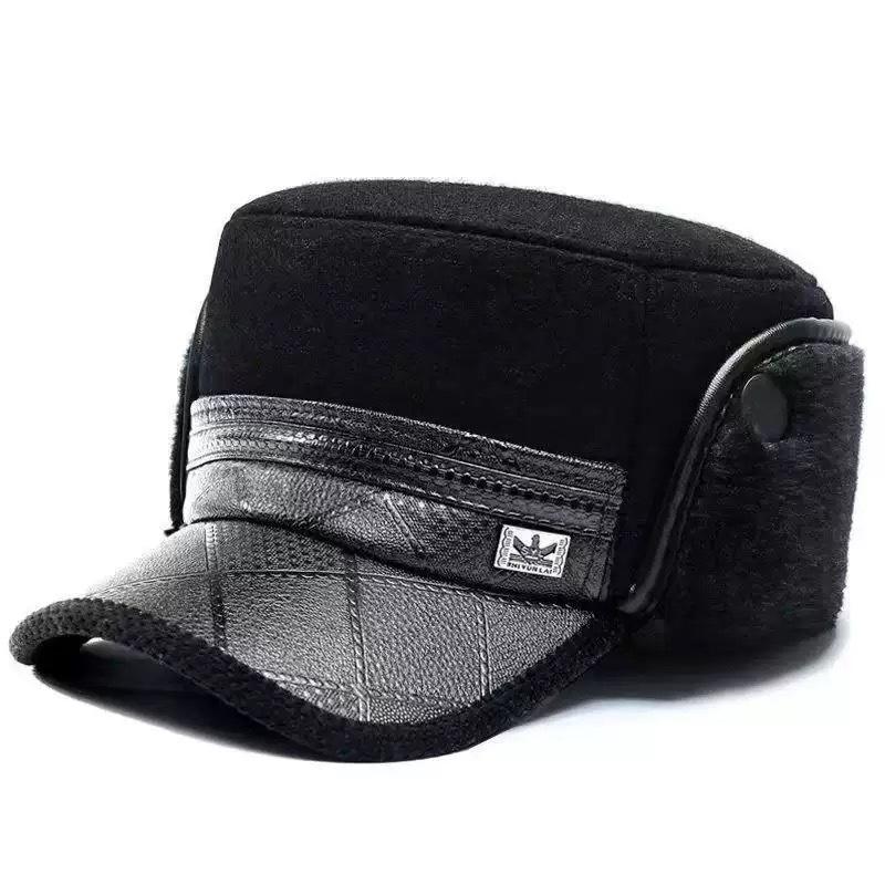 Men's Winter Ear Protection Hat - Warm Thick Cotton Flat Cap for Dad or Grandpa, Large Fit.