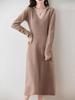 Women's 100% Pure Wool Mid-Length Knit Sweater Dress - Slimming Autumn/Winter Base Layer Long Skirt