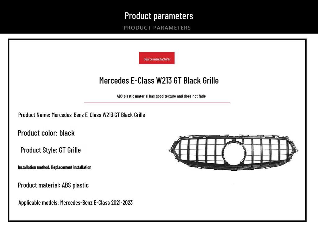 Compatible GT Black Grille Replacement for 2021-2023 Mercedes-Benz E-Class W213