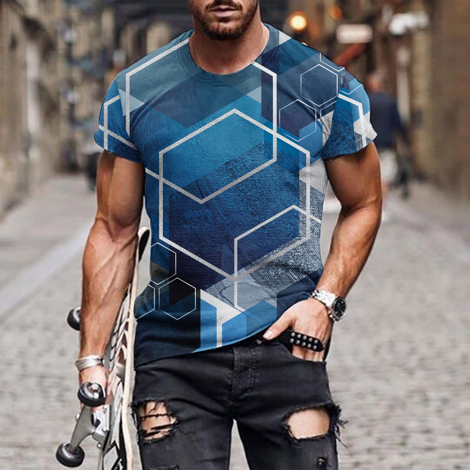 

Новый мужской летний свитер с короткими рукавами и круглым вырезом с 3D-сращиванием, повседневная и персонализированная праздничная футболка из полиэстера больших размеров 6XL