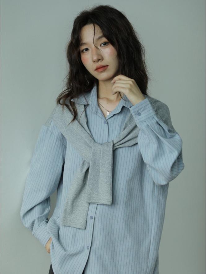 Women's Striped Long-Sleeve Shawl Shirt - Autumn/Winter Slim-Fit, Soft, Versatile, Casual.