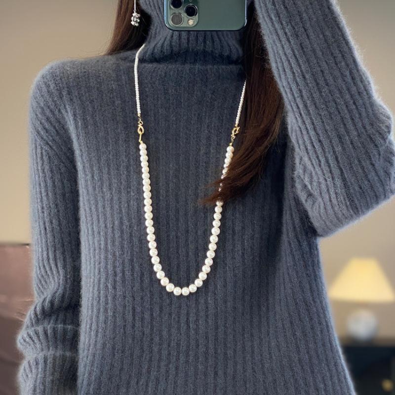Thickened Pit Strips Piled Collar Cardigan for Women's Autumn and Winter New Skin-friendly and Versatile Cashmere Knitted Base Shirt