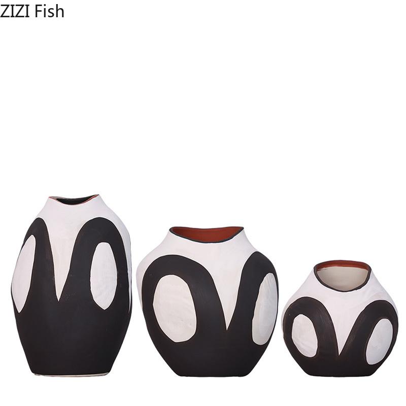 Abstrakte Schwarz-Weiß Keramikvase Kreative Blumentöpfe Schreibtischdekoration Blumenarrangement Florale Vasen Raum Ästhetische Deko