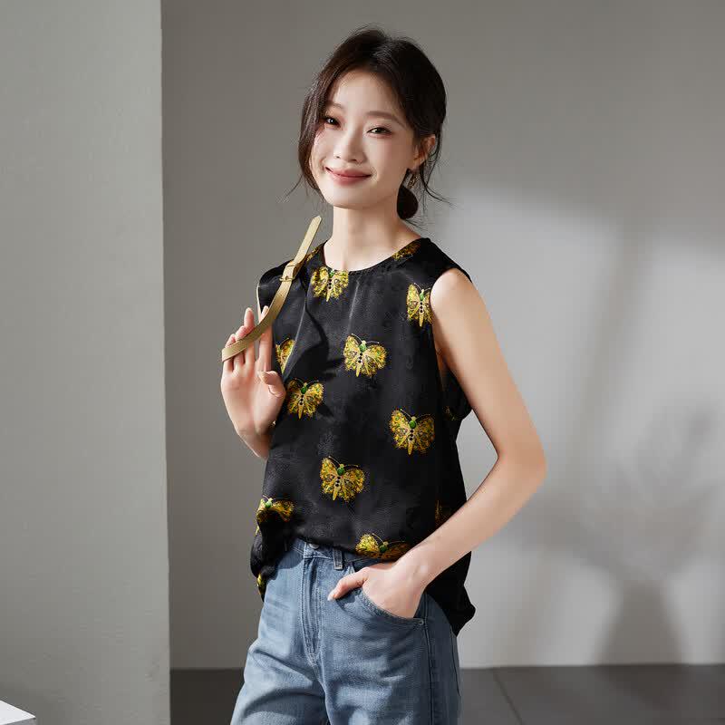 SOFSIL New Chinese Style Silk Blend Sleeveless Blouse M