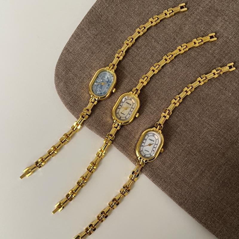 Ceas de mână de lux cu cadran oval mic auriu, ceasuri cu brățară subțire, ceas de mână cu cuarț retro pentru femei, ceas pentru fete, cadou