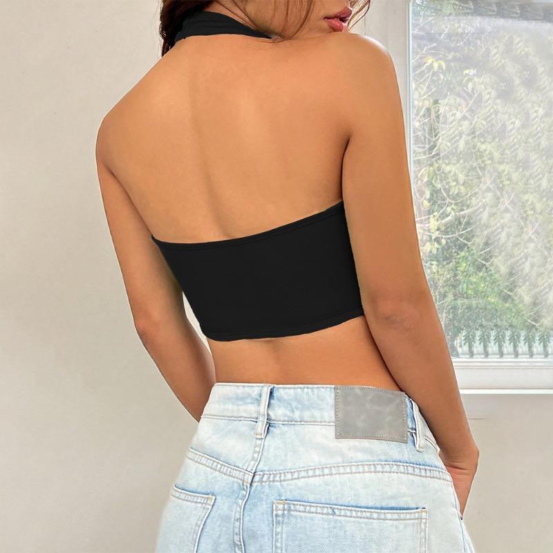 Women Sexy Halter Neck Irregular Hem Solid Color Fashion Casual Vest Top