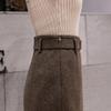 FYBownot Slim Wool Skirt with Slit and Belt for Perfect for and Business Suits Women's Knee-Length Fall/Winter, Office, Commuting,