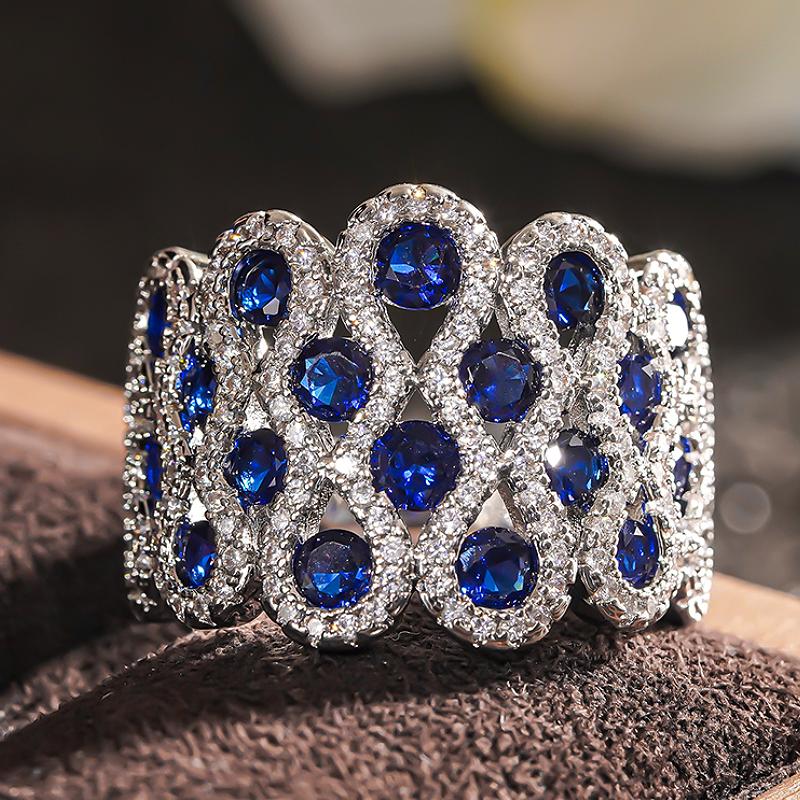 

Huitan Элегантное женское кольцо из цинкового сплава цвета, инкрустированное синим кубическим цирконием, для свадебной вечеринки, помолвки, роскошные причудливые аксессуары, циркон 6