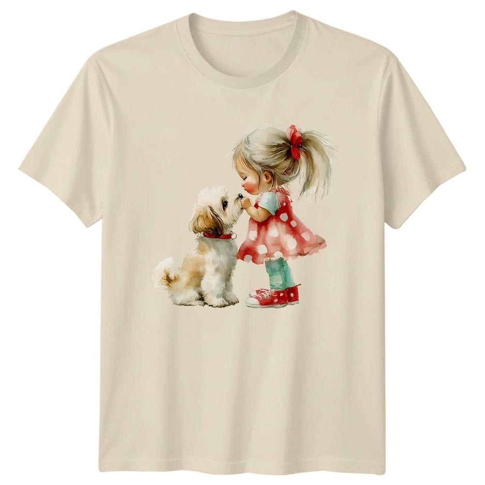 Girl And Dog Watercolor Pets Dogs Unisexs TShirt Unisexs Tee Animal Graphic