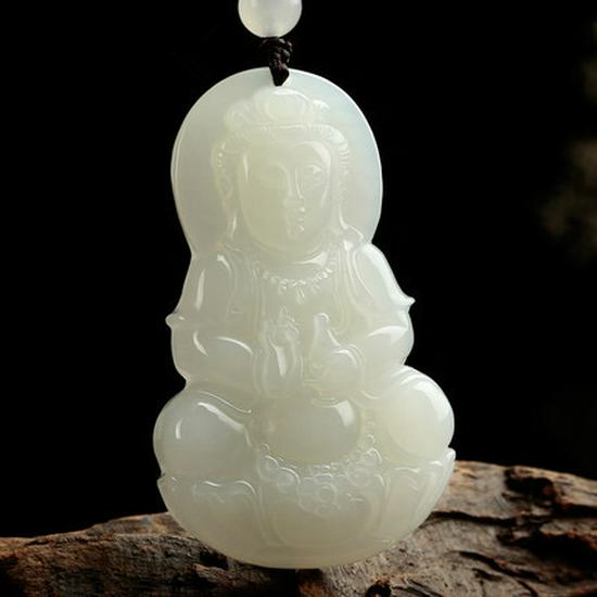 Men s Xinjiang Hotan White Jade Guanyin Pendant with Certificate