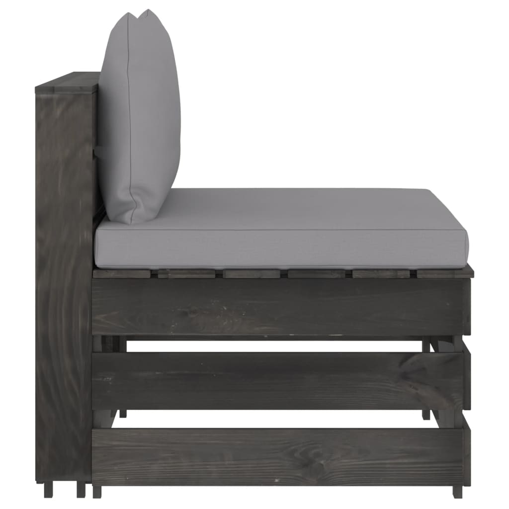 Modular Center Sofa with Cushions Gray Pressure Treated Wood