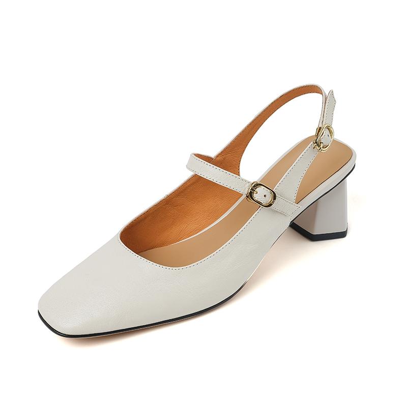 Summer Women Sandals Genuine Leather Shoes for Women Cover Toe Chunky Heel Shoes Square Toe Slingback Sandals Gladiator Shoes