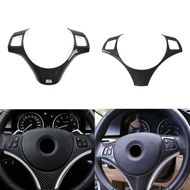 Auto Steering Wheel Panel Decorative Cover Trim Moulding Sticker Carbon Fiber Black for BMW 1 3 Series E87 E90 E92 E93 2006-2012