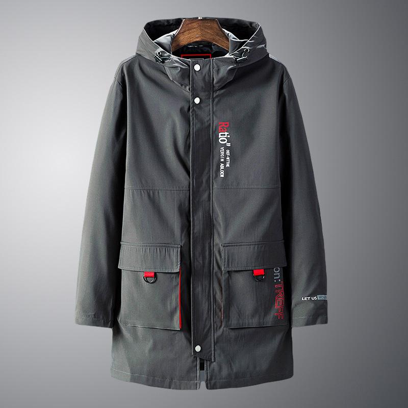 Autumn Large Size Fashion Solid Color Mid-length Hooded Windbreaker