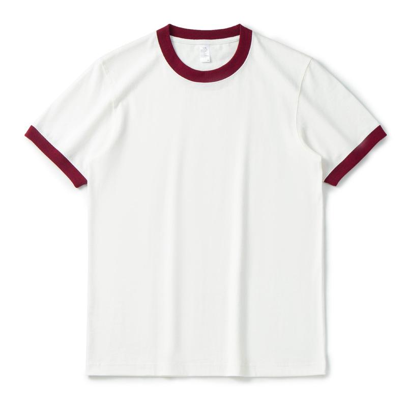 "270g Retro Cotton Contrast Color T-shirt, Round Neck, Unisex Short Sleeve"